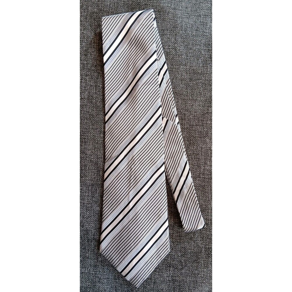 Tie 70s 80s 90s Y2K Men Steve Harvey Collection White Black Gray Stripes 4 Wide